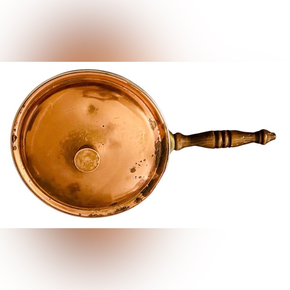 Vintage copper pan wood handle tin lined MCM
Midcentury cooking cookware rustic